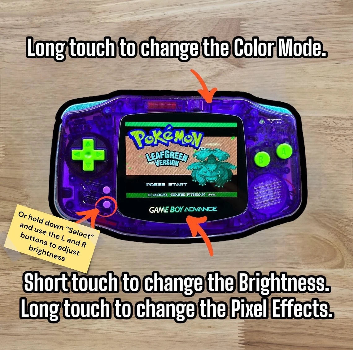 Custom Gameboy Advance - Retro Glow / Backlit Screen (IPS) / On Screen Display / USB-C Rechargeable Battery / GBA